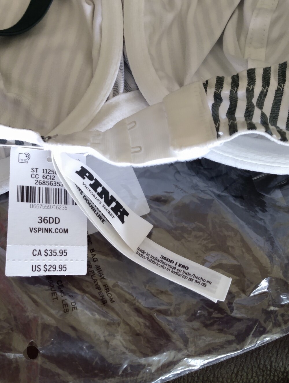 PINK Victoria's Secret White Striped Bra - 36DD, Pink BS Red Plaid Bra 36DD